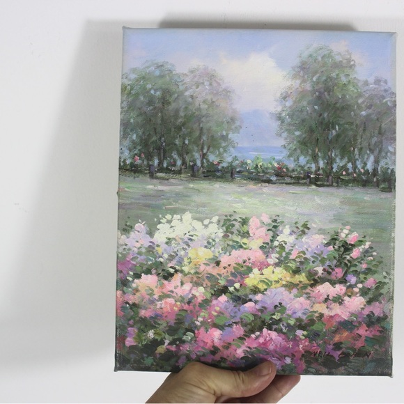 Vintage Oil Painting, Signed, Floral Field Trees Impressionist Small Original - Picture 8 of 8